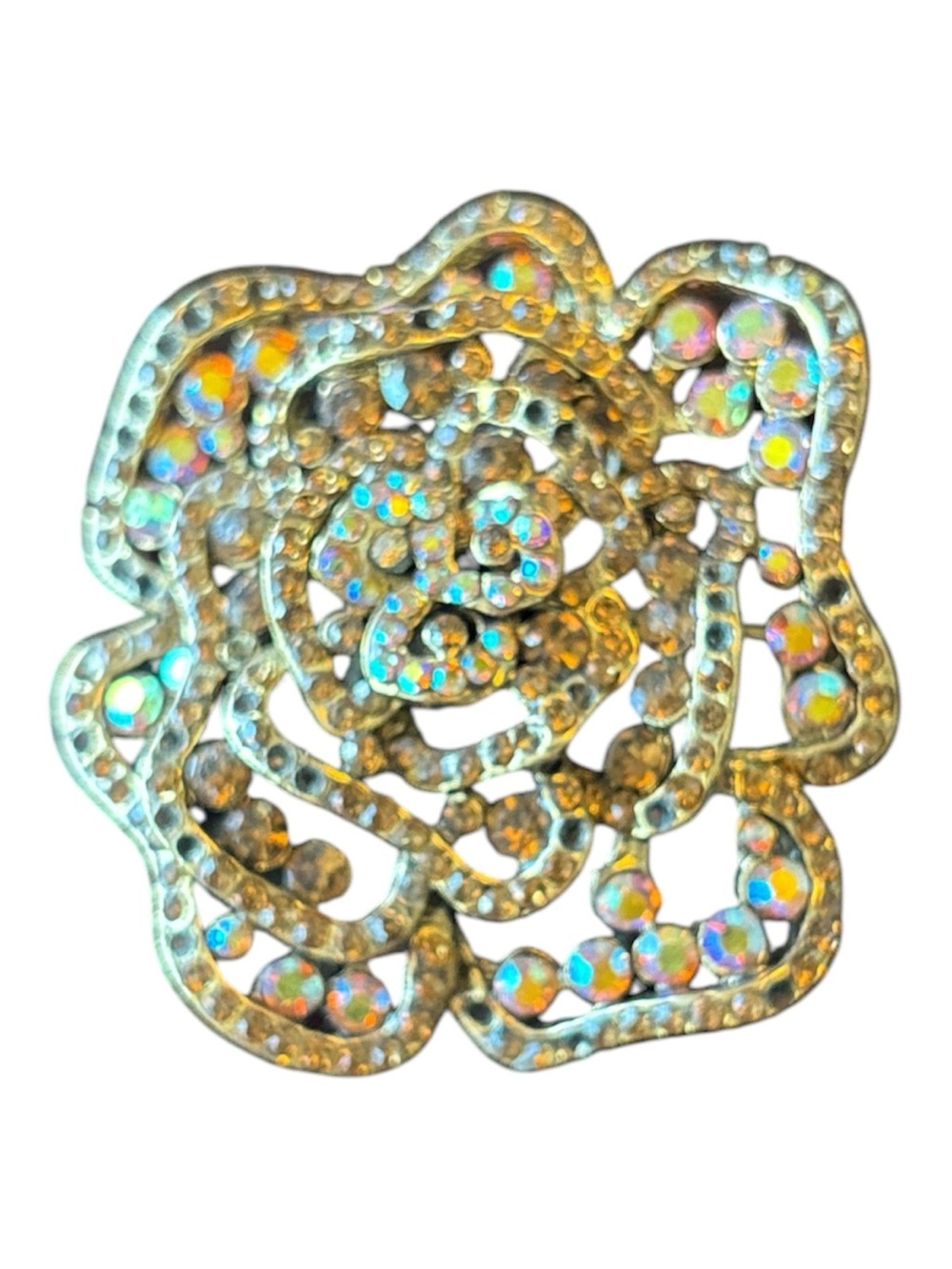 Crystal Rose Brooch Pin in Iridescent Gold